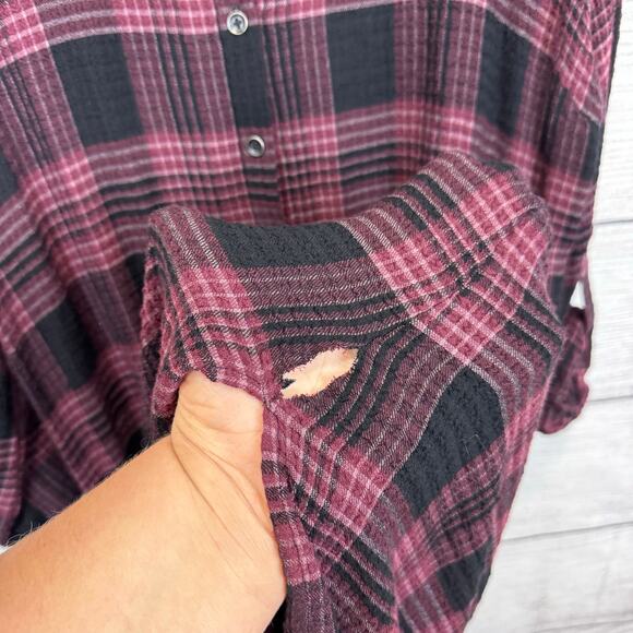 Side Stitch Women's Black & Purple Plaid Textured Button Up Dress Size XL - Picture 8 of 8